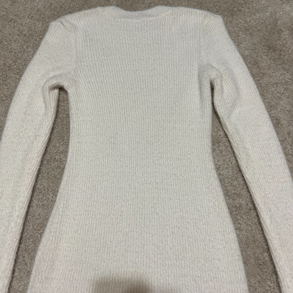 Zara Sweater Dress Size Medium White Knit Long Sleeve Crew Neck Fuzzy Soft - Picture 6 of 12